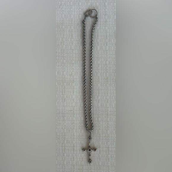 NWOT 3 Rexes Sterling Silver Rope Chain Garnet Cross Necklace - Picture 3 of 4